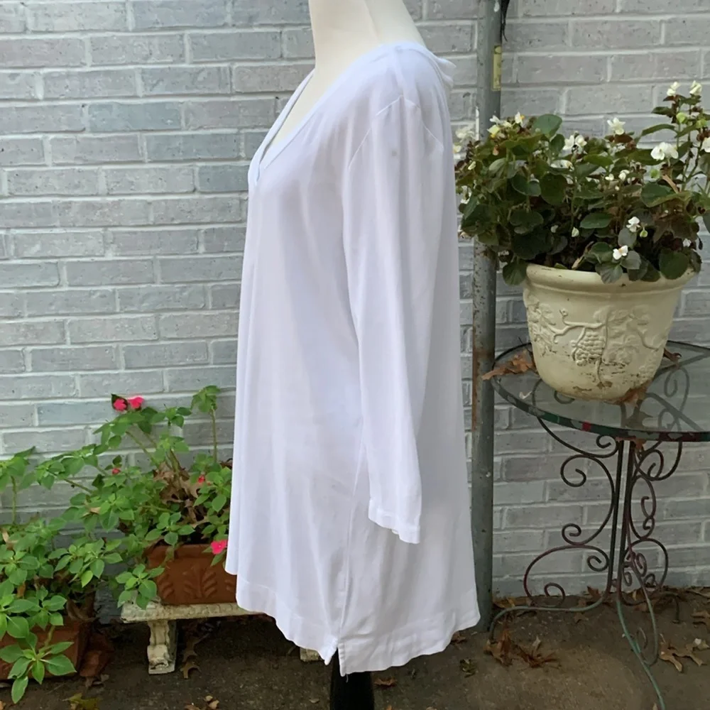 J. Jill Perfect Pima White 3/4 sleeve wrap v-neck Tunic Top Large - Picture 4 of 7